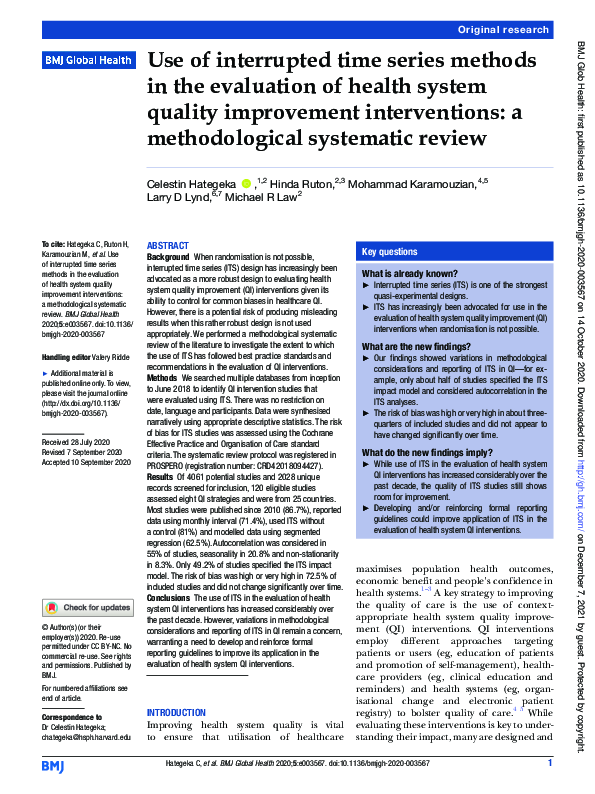 (PDF) Use of interrupted time series methods in the evaluation of ...