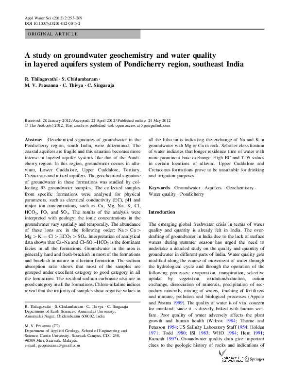 (PDF) A study on groundwater geochemistry and water quality in layered ...