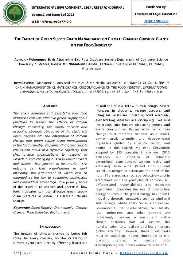 (PDF) THE IMPACT OF GREEN SUPPLY CHAIN MANAGEMENT ON CLIMATE CHANGE ...
