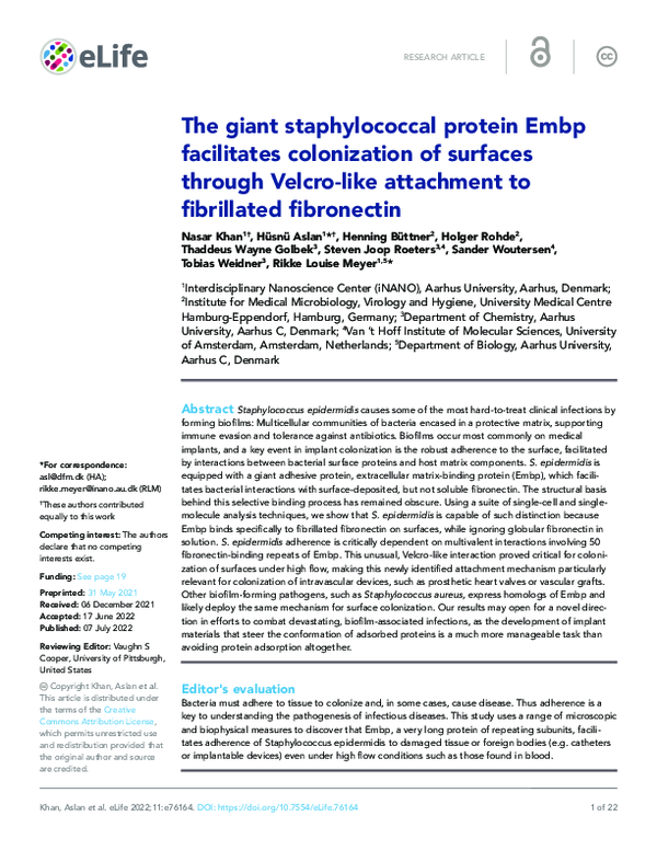 (PDF) The giant staphylococcal protein Embp facilitates colonization of ...
