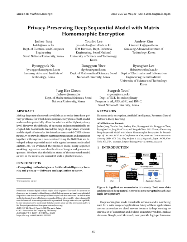(PDF) Privacy-Preserving Deep Sequential Model with Matrix Homomorphic ...