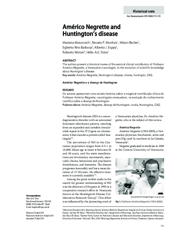 Américo Negrette and Huntington's disease
