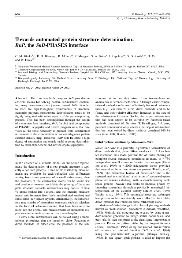 (PDF) Towards automated protein structure determination: BnP, the SnB ...