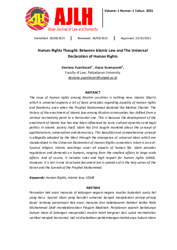 (PDF) Human Rights Thought: Between Islamic Law and The Universal ...