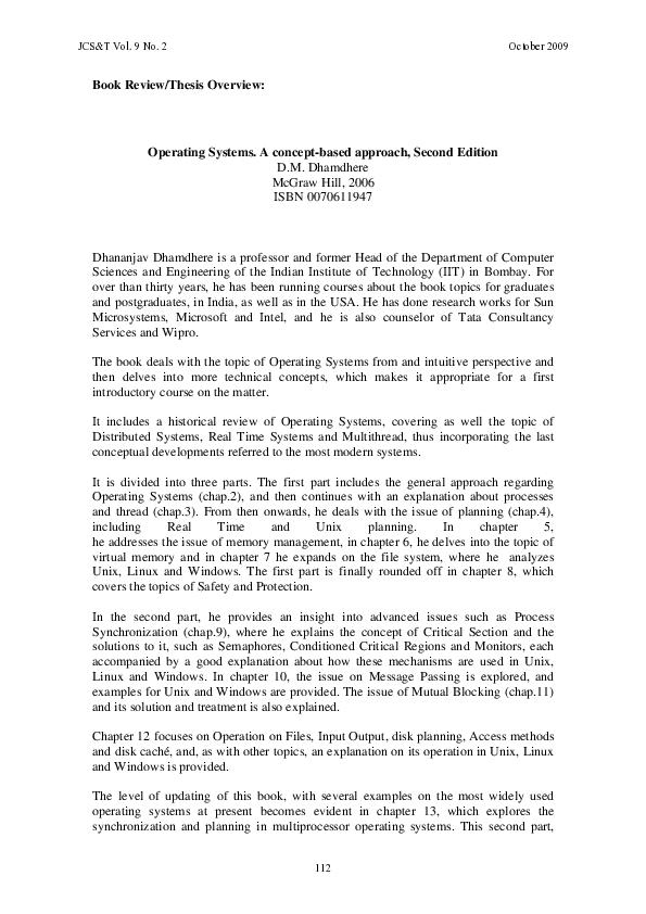(PDF) Operating Systems. A conceptbased approach, Second Edition D.M