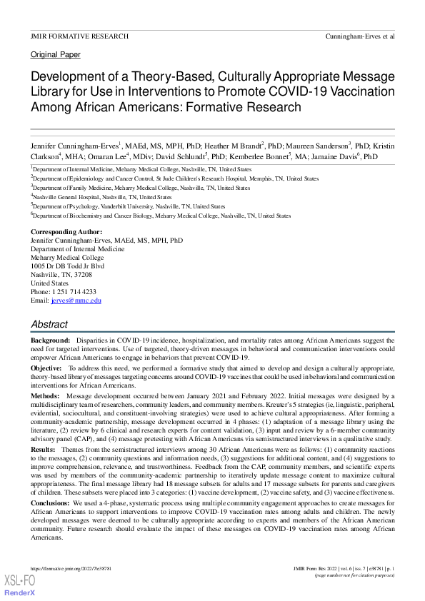 (PDF) Development of a Theory-Based, Culturally Appropriate Message ...