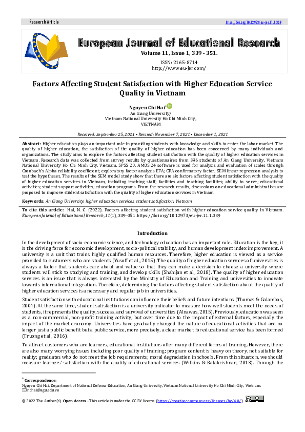 (PDF) Factors Affecting Student Satisfaction with Higher Education ...