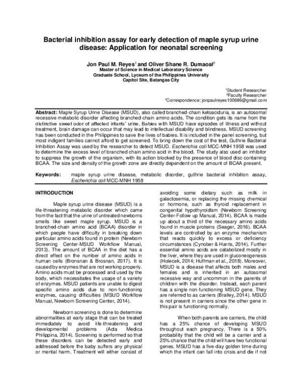 (PDF) Bacterial inhibition assay for early detection of maple syrup