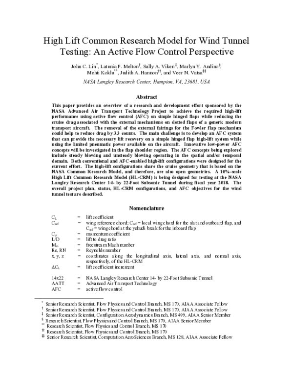 (PDF) High Lift Common Research Model for Wind Tunnel Testing: An ...