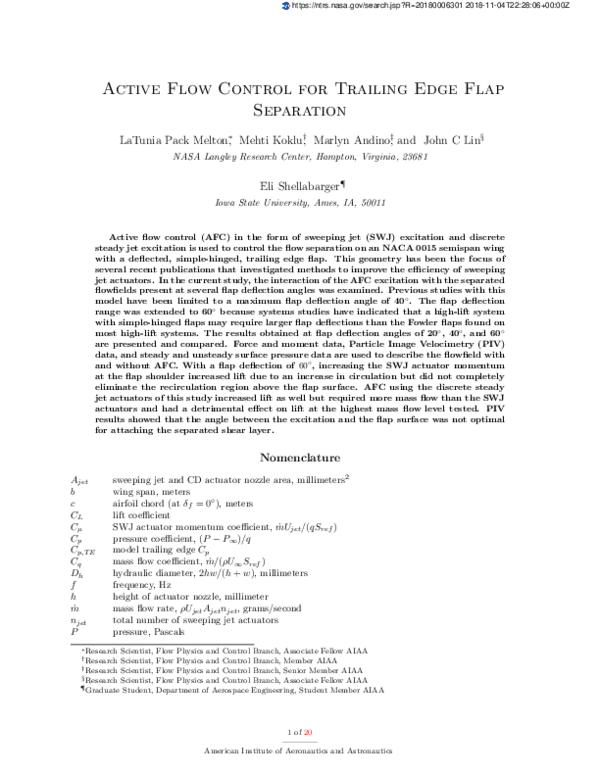 (PDF) Active Flow Control for Trailing Edge Flap Separation