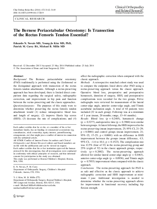 (PDF) The Bernese Periacetabular Osteotomy: Is Transection of the ...