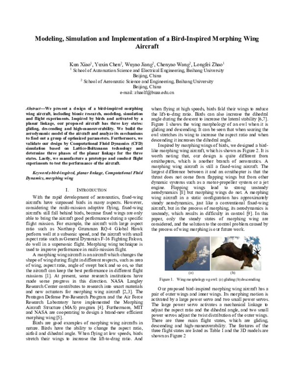 (PDF) Modeling, Simulation and Implementation of a Bird-Inspired ...