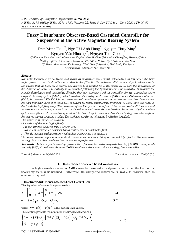 (PDF) Fuzzy Disturbance Observer-Based Cascaded Controller for ...