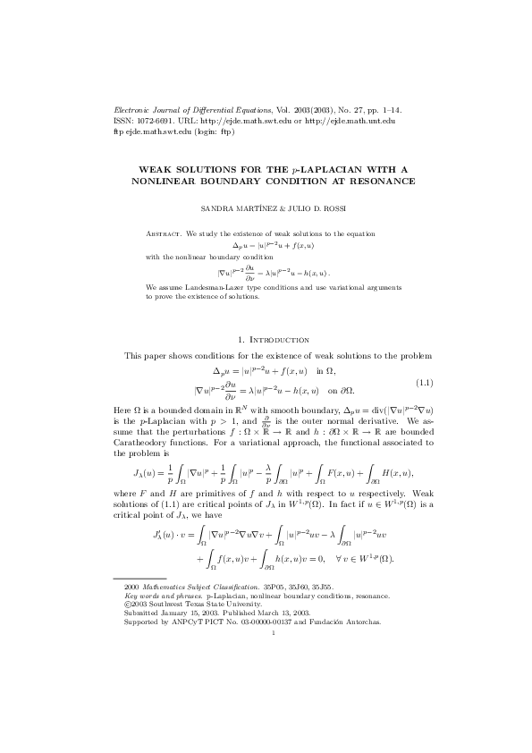 (PDF) Weak solutions for the p-Laplacian with a nonlinear boundary ...