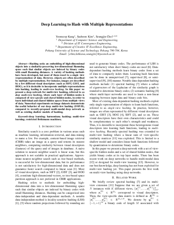 (PDF) Deep Learning to Hash with Multiple Representations