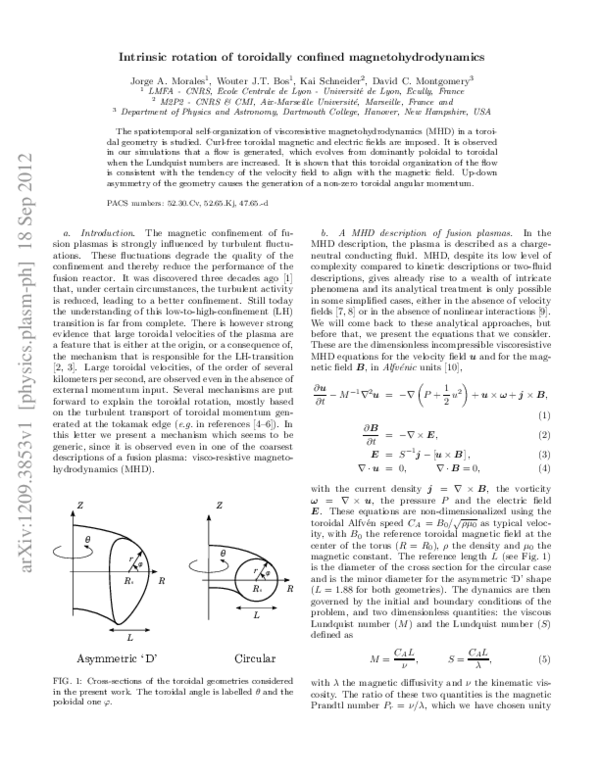 (PDF) Intrinsic Rotation of Toroidally Confined Magnetohydrodynamics