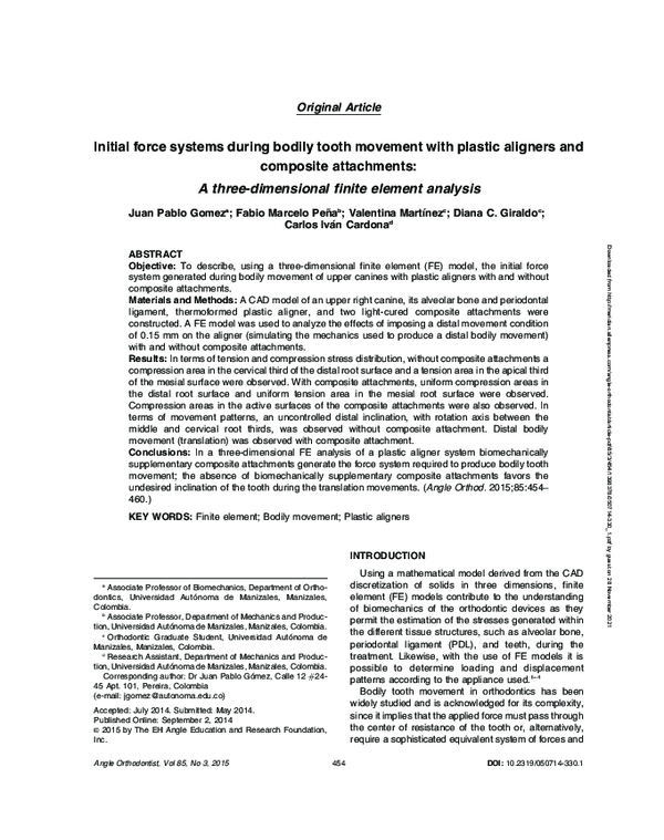 (PDF) Initial force systems during bodily tooth movement with plastic ...