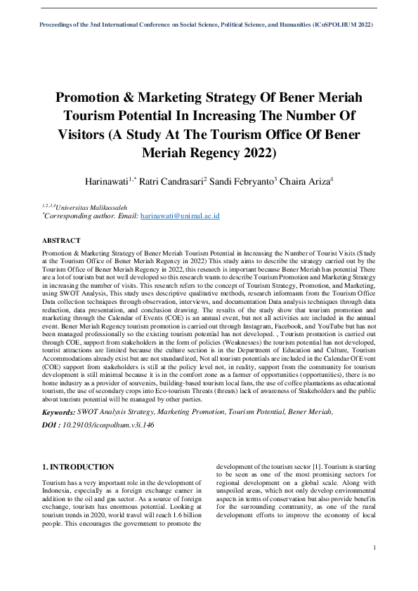 (PDF) Promotion & Marketing Strategy Of Bener Meriah Tourism Potential ...