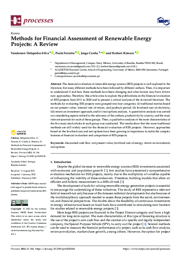 (PDF) Methods for Financial Assessment of Renewable Energy Projects: A ...