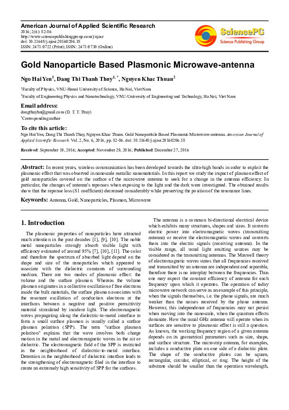 (PDF) Gold Nanoparticle Based Plasmonic Microwave-antenna | Dang Thi ...