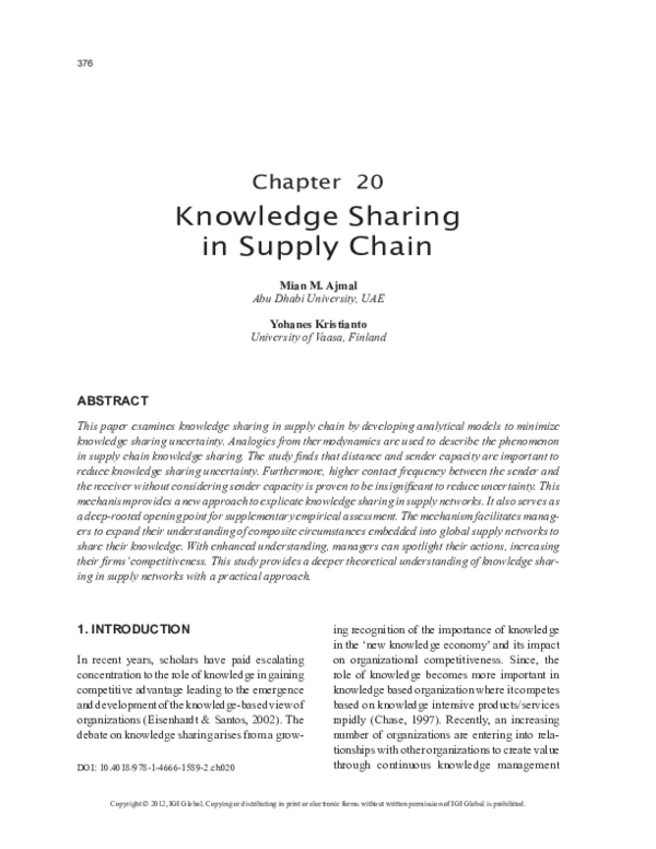 (PDF) Knowledge Sharing in Supply Chain