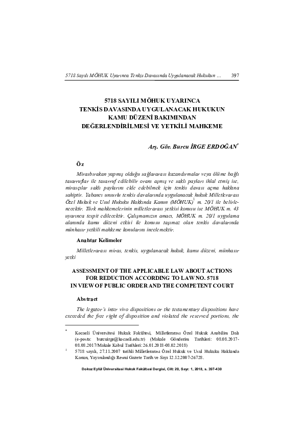 (PDF) 5718 Sayili Möhuk Uyarinca Tenki̇s Davasinda Uygulanacak Hukukun ...