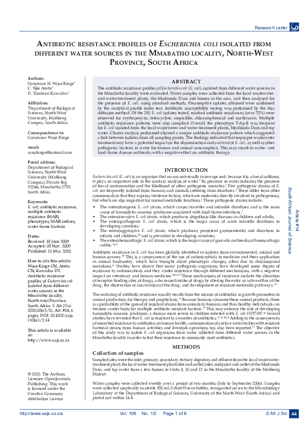 (PDF) Antibiotic resistance profiles of Escherichia coli isolated from ...