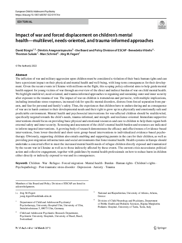 (PDF) Impact of war and forced displacement on children’s mental health ...