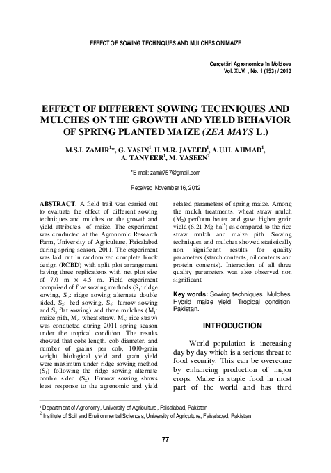 (PDF) Effect of Different Sowing Techniques and Mulches on the Growth ...