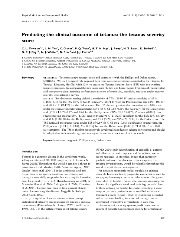 (PDF) Predicting the clinical outcome of tetanus: the tetanus severity ...