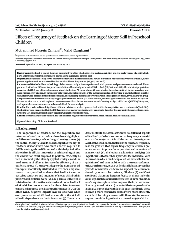 (PDF) Effects of Frequency of Feedback on the Learning of Motor Skill ...