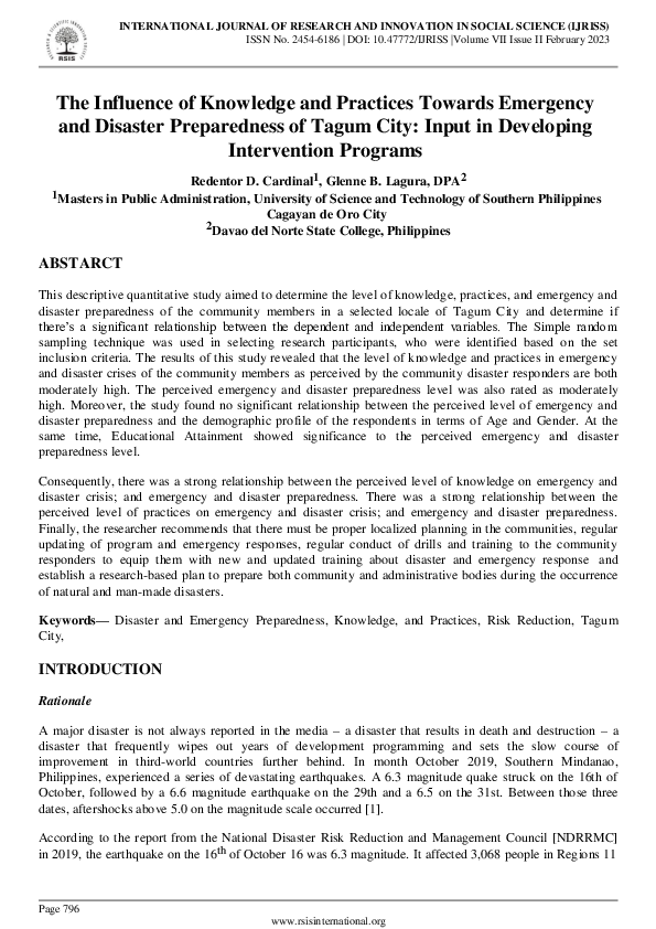 (PDF) The Influence of Knowledge and Practices Towards Emergency and ...