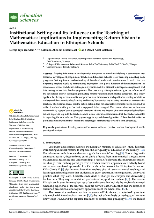 (PDF) Institutional Setting and Its Influence on the Teaching of ...