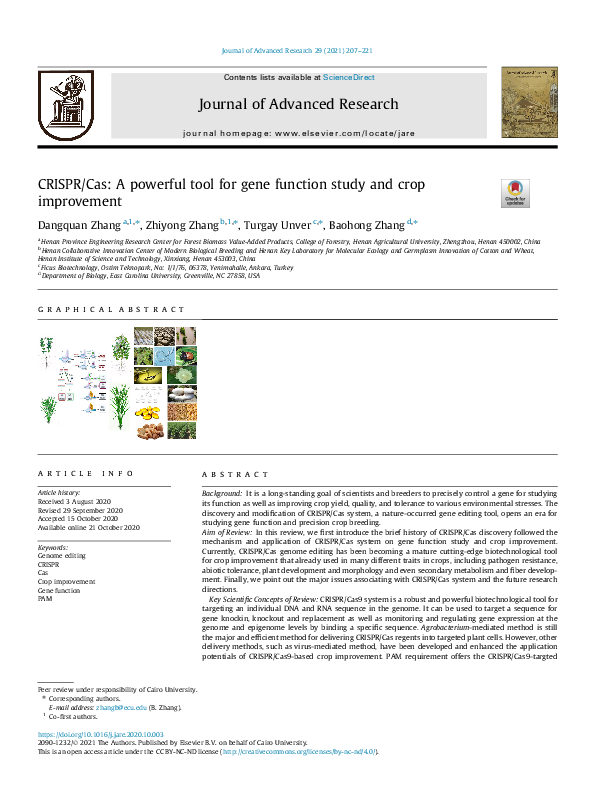 (PDF) CRISPR/Cas: A powerful tool for gene function study and crop ...