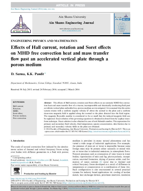 (PDF) Effects of Hall current, rotation and Soret effects on MHD free ...