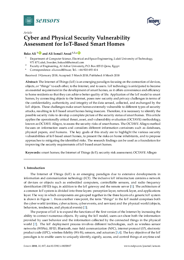 (PDF) Cyber and Physical Security Vulnerability Assessment for IoT ...