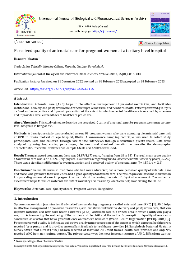 (PDF) Perceived quality of antenatal care for pregnant women at a ...