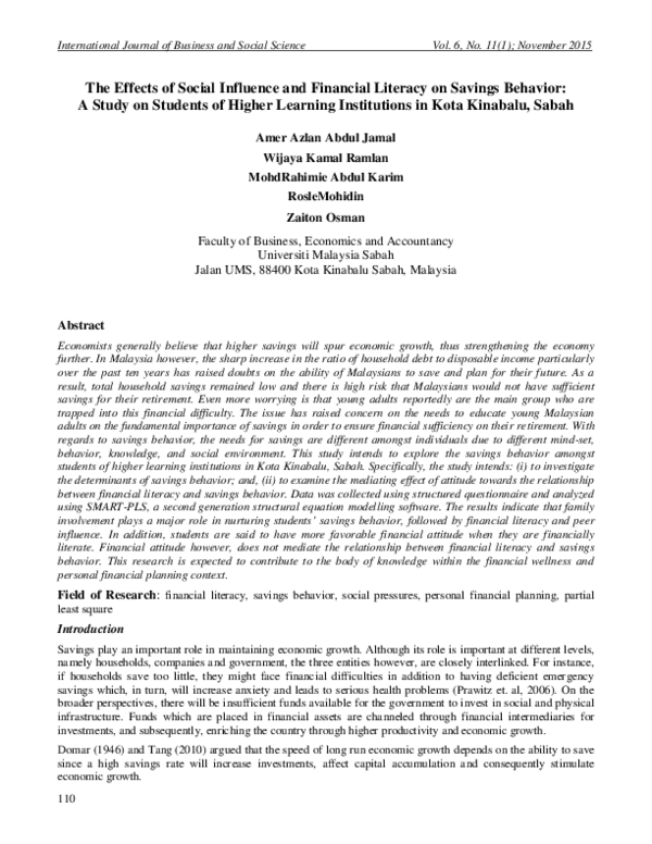 (PDF) The effects of social influence and financial literacy on savings ...