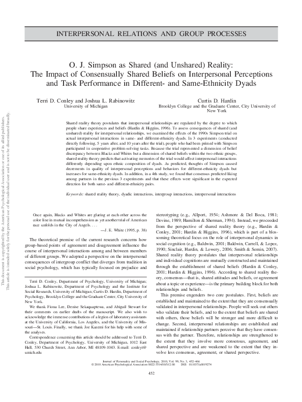 (PDF) O. J. Simpson as shared (and unshared) reality: The impact of ...