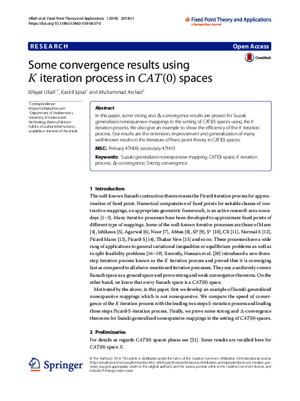 (PDF) Some convergence results using K iteration process in CAT ( 0 ...
