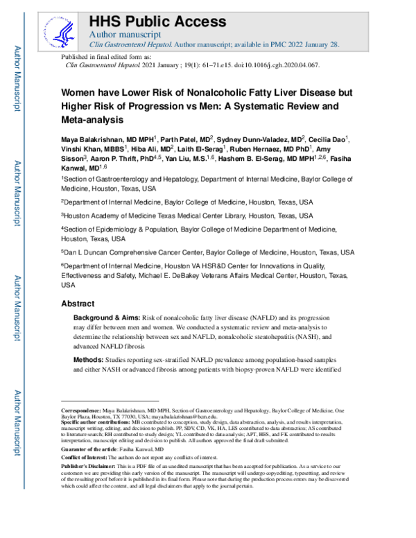 (PDF) Women Have a Lower Risk of Nonalcoholic Fatty Liver Disease but a ...