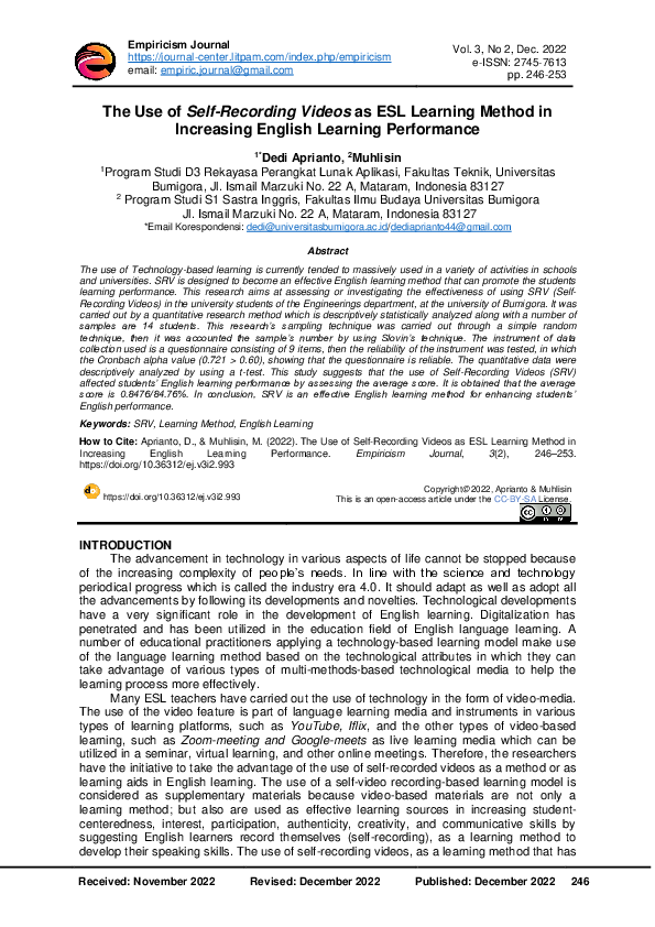 (PDF) The Use of Self-Recording Videos as ESL Learning Method in ...
