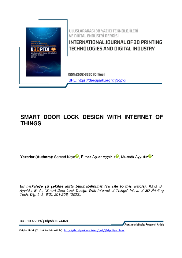 (PDF) Smart Door Lock Design with Internet of Things