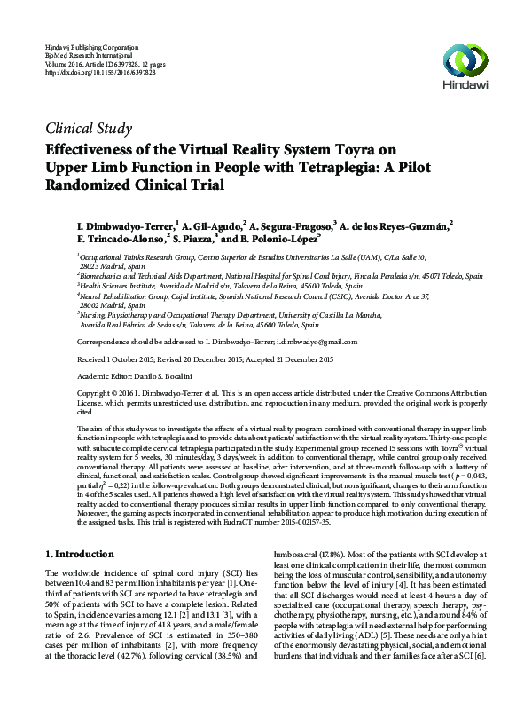 (PDF) Effectiveness of the Virtual Reality System Toyra on Upper Limb ...