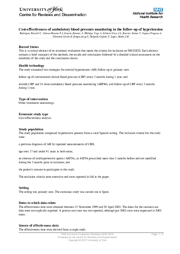 (PDF) Cost‐effectiveness of ambulatory blood pressure monitoring in the ...