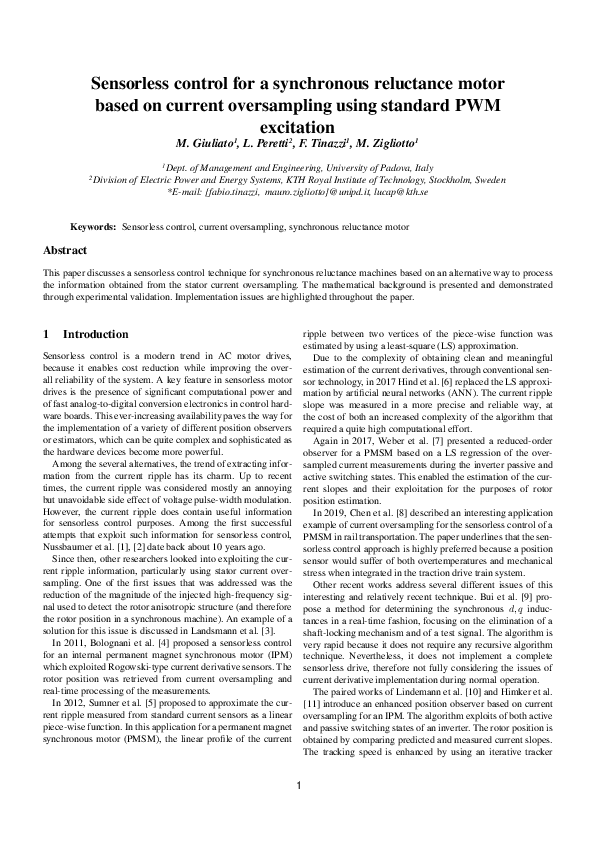 (PDF) Sensorless control for a synchronous reluctance motor based on ...