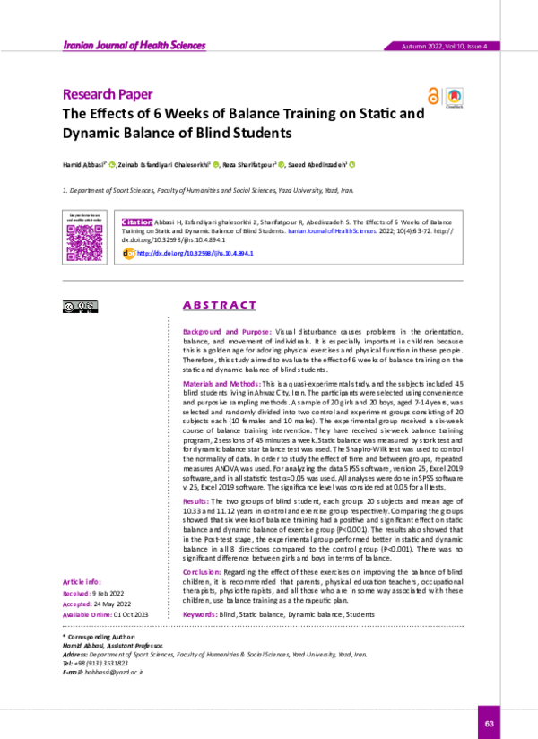 (PDF) The Effects of 6 Weeks of Balance Training on Static and Dynamic ...