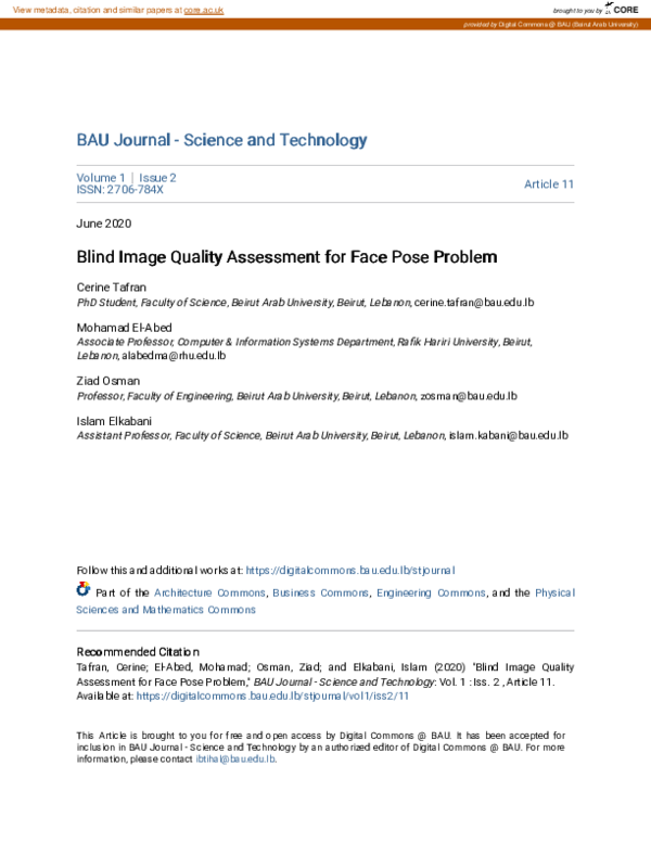 (PDF) Blind Image Quality Assessment for Face Pose Problem
