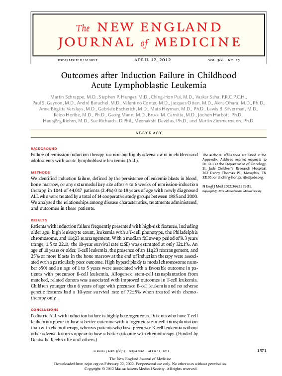 (PDF) Outcomes after Induction Failure in Childhood Acute Lymphoblastic ...