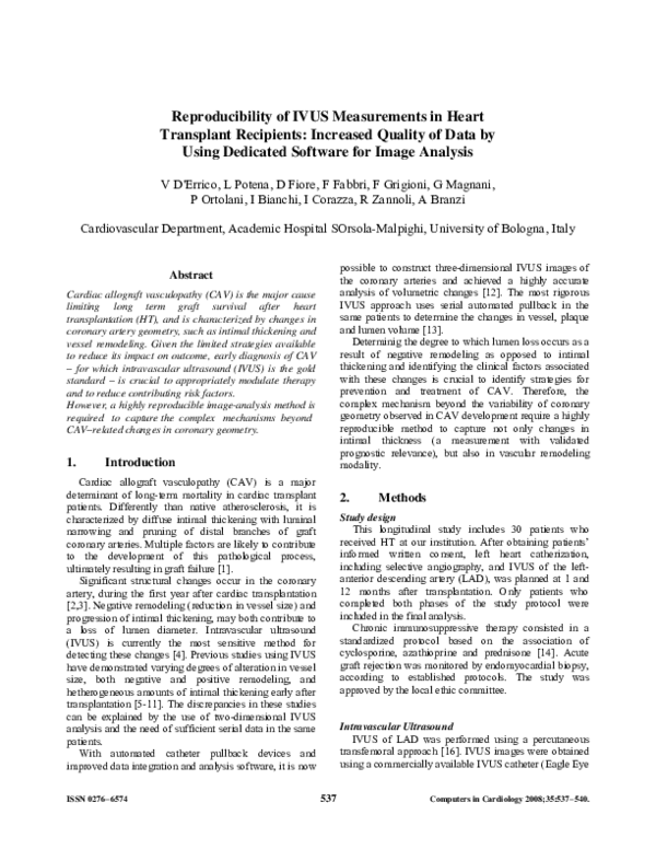 (PDF) Reproducibility of IVUS measurements in heart transplant ...